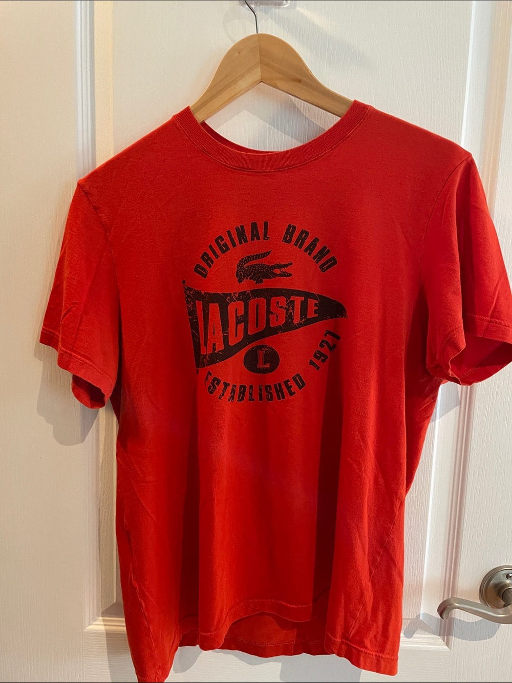 Lacoste Red Short-Sleeve Tee with Black Graphic Logo